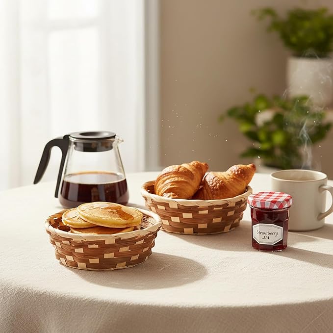 Nicunom 12 Pack Round Gift Baskets, Bamboo Small Bread & Fruit Baskets, 7" Woven Bread Roll Baskets, Food Serving Baskets, Food Storage Basket for Kitchen Restaurant Display Decor