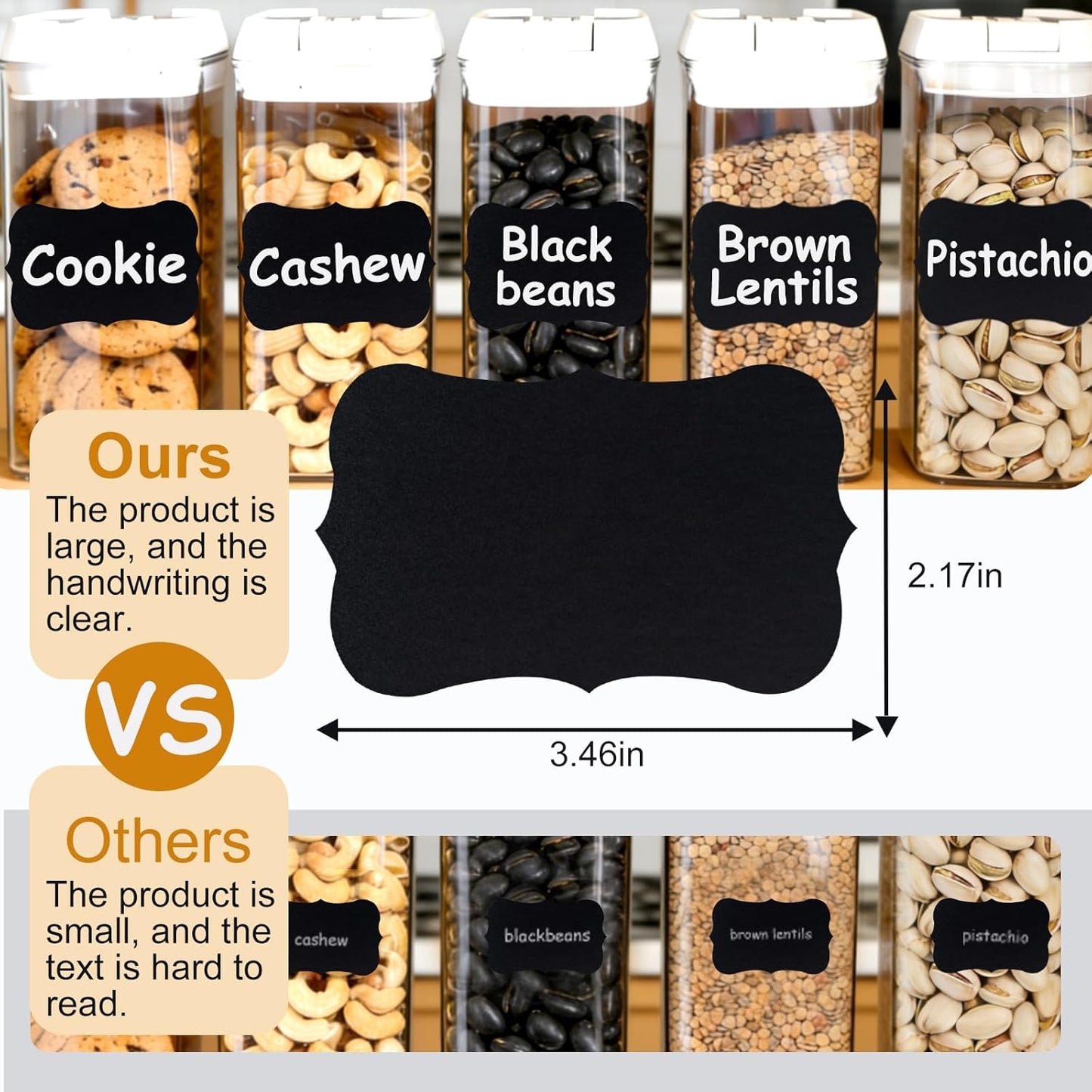 180PCS Chalkboard Labels-3.4" x 2.1" Large Size Reusable Blackboard Stickers with 1 Liquid Chalk Markers for Mason Jars, Storage Bins,Craft Rooms,Food Containers and Pantry Storage