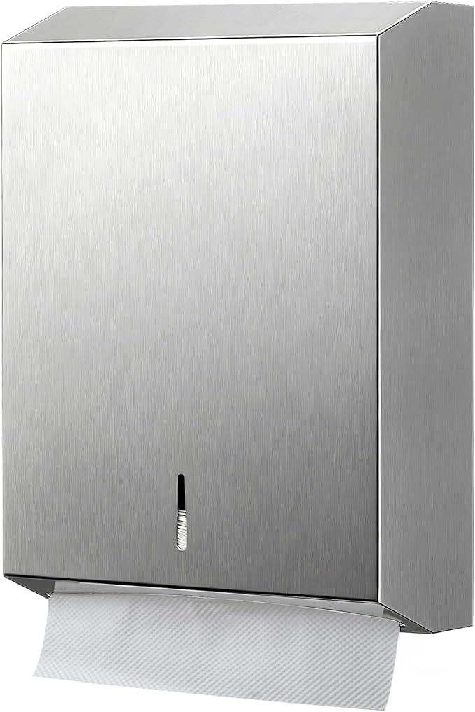Paper Towel Dispenser Wall Mount, Keyless Magnetic Closure, Brushed Stainless Steel Bathroom Paper Towel Holder, Holds 500 Multifold or 400 C-Fold Towels, Ideal for Bathroom, Kitchen & Home
