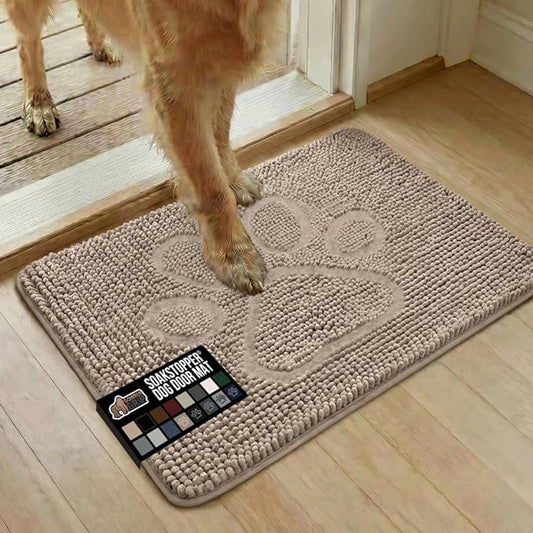 GORILLA GRIP SoakSTOPPER Dog Door Mat, 30x20 Machine Washable Rug Absorbent Doormat Captures Moisture Mud Dirt, Quick Dry Soft Chenille Entryway Rugs Indoor Entrance Mats for Dog Paws, Beige Ivory