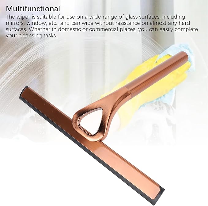 304 Stainless Steel Shower Squeegee for Glass Doors, Silicene Window Mirror Wiper with Hook Bathroom Shower Door Cleaning Tool (Antique Bronze)