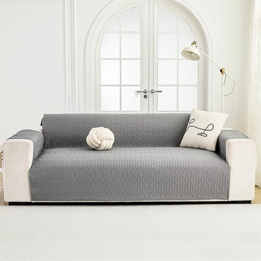 Cmfshape Skidproof Sofa Cover-Geometrical Couch Slipcover with Elastic Straps-Easy Fit Slip Cover-Washable Furniture Protector for Pets and Kids(Sofa66,Grey)