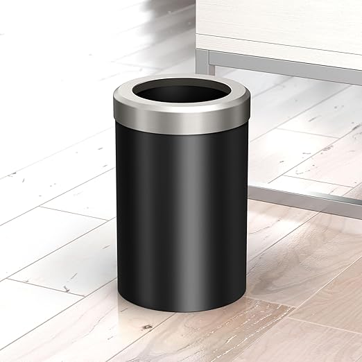 Gatco Small Bathroom Trash Can with Lid, Round 3 Gallon Stainless Steel Wastebasket, Under Sink, Matte Black and Satin Nickel, for Bathroom, Bedroom, Office (1912SN)