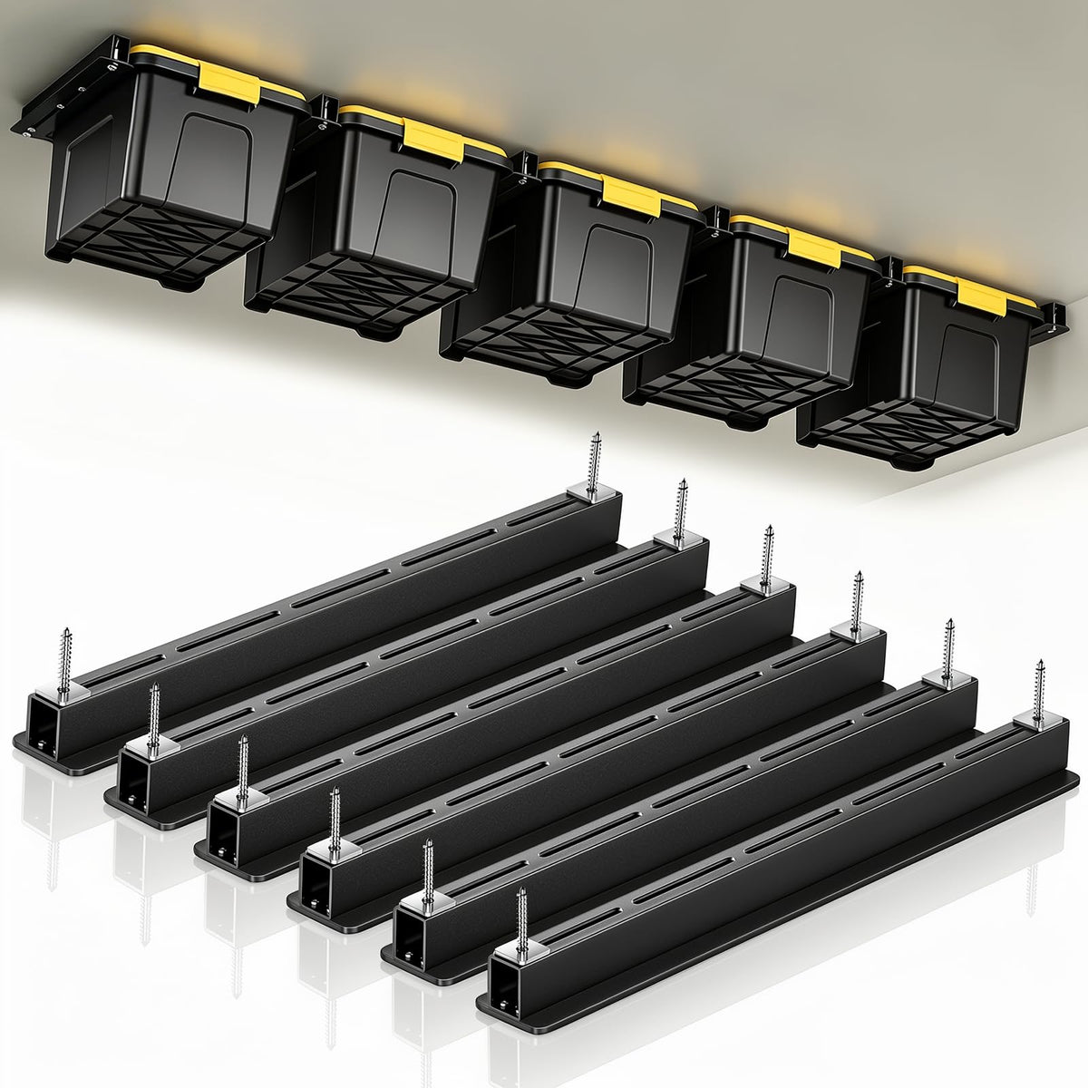 Ceiling Utility Bin Rails Storage Rack, Overhead Garage - Image 1