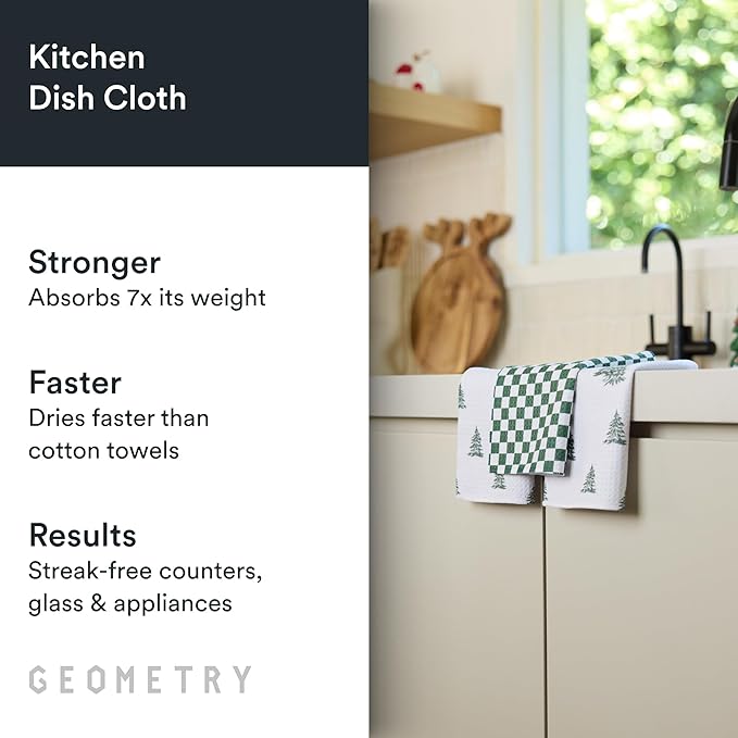 GEOMETRY Holiday Kitchen Dish Cloths - Quick Dry Dishcloths for Kitchen - Premium Dish Rags with Geoweave - 3-Pack Set (Wrapped Up, 10"x10")