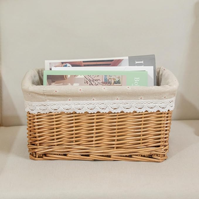 Handmade Storage Baskets Hand Woven Wicker Shelving Baskets Rectangle 1 Pc