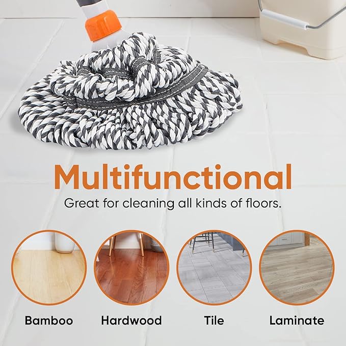 Superio Twist Mop Self Wringing Mop with Scrubber Microfiber Mop for Hardwood, Tile, Laminate Floors -Grey