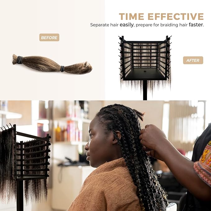 Braiding Hair Rack, Hair Extension Holder, Hair Braiding Tools, Hair Product Organizer, Wooden 3-Sided Rack Stand, Large Capacity (210 pegs)