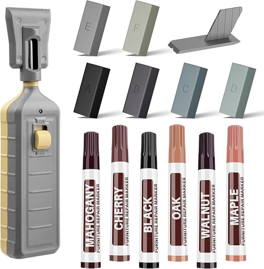 Hardwood Floor Scratch Repair Kit, Laminate Vinyl Floor Repair Kit with Heat Pen, 6 Colors Floor Wax Wood Furniture Touch up Marker Pen Scratch Remover for Cracks, Holes, Table, Cabinet.