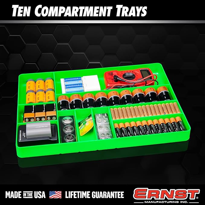 Ernst MFG 10 Compartment Drawer Organizer: Heavy Duty Stackable Tray for Automotive Garage Tool Organization - Low-Profile Toolbox Storage - Nuts and Bolts, Tools, Parts, Easy to Clean - Blue