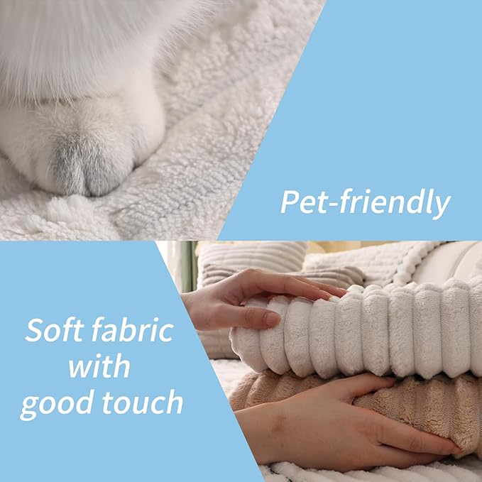 Couch Cover for Dogs Washable,Non Slip Fuzzy Durable Couch Covers for 3 Cushion Sofa Pet Friendly Sofa Cover Dog Thick Soft Slipcovers Protector Couches Mat Bed (White, 27.6"x82.7"/70x210cm)