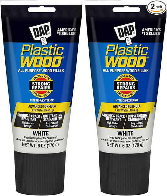 DAP Plastic Wood All Purpose Latex Wood Filler, White, Packaging May Vary,6 Oz (Pack of 2)