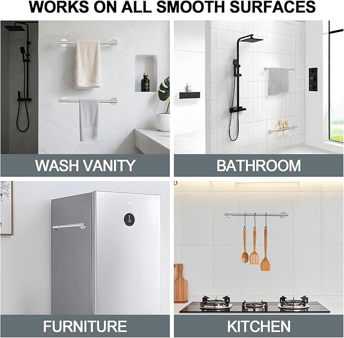 Self Adhesive Towel Bar,No Drilling Stainless Steel Towel Rack,AcGlbauric 16 Inch Brushed Nickel Towel Holder for Wall Mounted,Multi-Purpose Stick on Holder for Bathroom and Kitchen