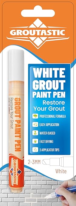 White Grout Paint Pen Tile Grout Colorant & Sealer Marker, Quick-Dry, 3 Adjustable Tips (2-3 mm), Ideal for Bathroom, Shower, Kitchen Tiles Restores Grout Lines