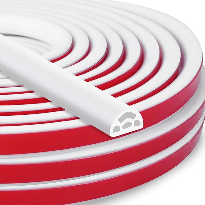 40Ft EPDM Rubber Weather Stripping Door Seal, Self-Adhesive Rubber Window Seal – Soundproof Weather Stripping Door Seal Strip for Doors & Windows(White)
