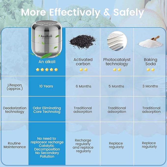 Effective Fridge Deodorizer – 2 Pack Refrigerator Odor Eliminator, Lasts 10 Years, Chemical-Free Fresh Odor Eliminator Kit, More Effective Than Baking Soda, for Kitchen Appliances, Closet, Car,Silver
