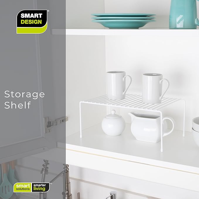 Smart Design Cabinet Storage Shelf Rack - Medium (8.5 x 13.25 Inch) - Steel Metal Wire - Cupboard, Plate, Dish, Counter & Pantry Organizer Organization - Kitchen [White]