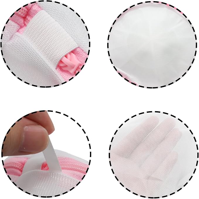 3 Pack Laundry Mesh Bags, Bra Wash Bag with Zips, Lingerie Bags for Laundry Washing Machine Underwear, Delicates, Socks(Pink)