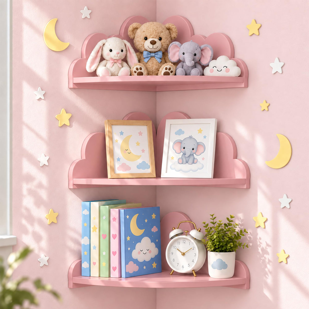 Cloud Wall Shelf Set of 3 Corner Floating Shelves (Pink) - Image 1