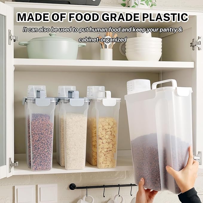 Dog Cat Food Storage Container 5+10 Lbs, Pet Food Container Airtight with Large Spout & Cup, BPA-Free Plastic Food Dispenser for Pet Food, Bird Seed, Rice, Flour-Large 2 Pack