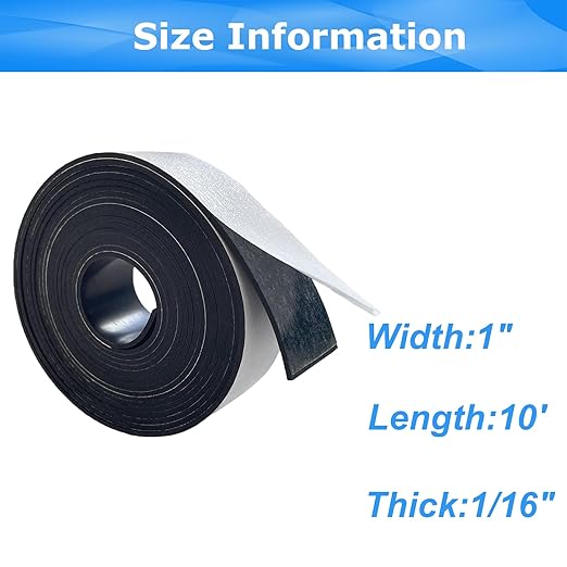 Adhesive Rubber Strips 1/16 (.062)" Thick X 1" Wide X 10'Long, Solid Rubber Strip with Adhesive for DIY Gaskets Crafts Pads Sealing Abrasion Supports Flooring Protection Warehouse