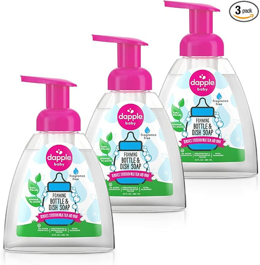 Dapple Baby Foaming Bottle & Dish Soap, Fragrance Free, Plant Powered, Hypoallergenic, 13 fl oz, 3 Count