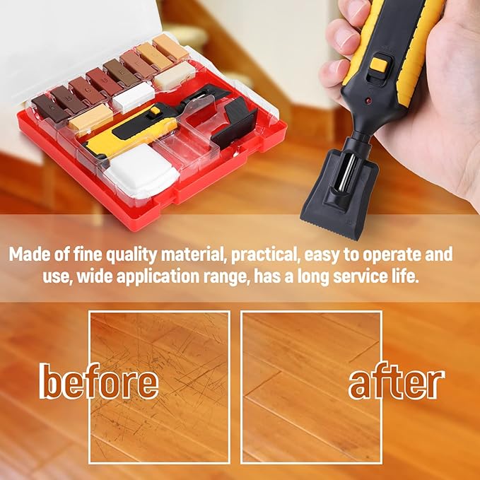 Floor Repair Kit, 11 Colors Wax Sticks and Heat Pen Floor Worktop Floor Furniture Repair Kit for Wooden Door, Floor, Table (1)