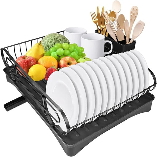 Dish Drying Rack Detachable - Large Capacity Rust Resistant Dish Drying Rack with Cutlery Holder, Kitchen Counter, Sink Organization and Storage Essentials, Home and Apartment Decor,16.53''L x 11.8''W