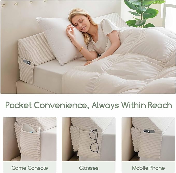HIGOGOGO Twin Size Wedge Pillow for Headboard Gap - Multi Functional Mattress Wedge Bed Gap Filler Close The Gap (0-7") Between Your Mattress and Headboard or Wall (Beige 39"x11"x9")