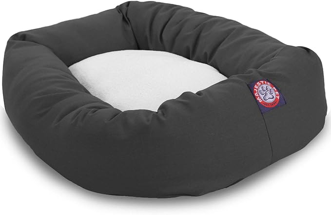 Majestic Pet 52 Inch Poly-Cotton Sherpa Calming Dog Bed Washable – Cozy Soft Round Dog Bed with Spine for Head Support - Fluffy Donut Dog Bed 52x35x11 (inch) – Round Pet Bed X- Large - Gray