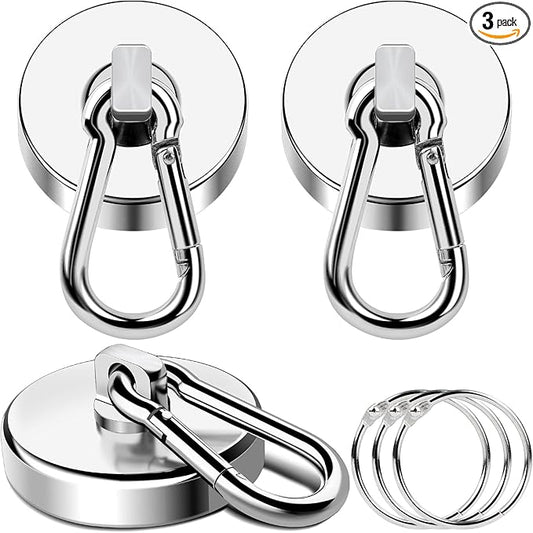 MIKEDE 150LB Magnetic Hooks, Neodymium Magnets Heavy Duty with Swivel Carabiner Hooks, Strong Rare Earth Magnets with Hooks for Garage, Kitchen, Cruise Cabin, Office - 3 Pack
