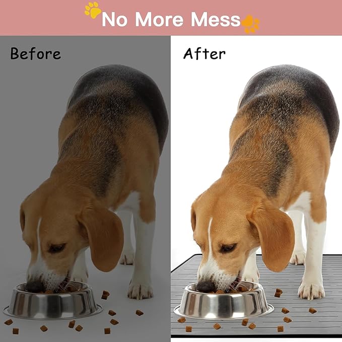 Largest Dog Food Mat, 48"x32" Silicone Dog and Cat Mat for Food and Water Bowls, Thinken Waterproof Non-Slip XXXL Pet Feeding Mat for Floors (Black)