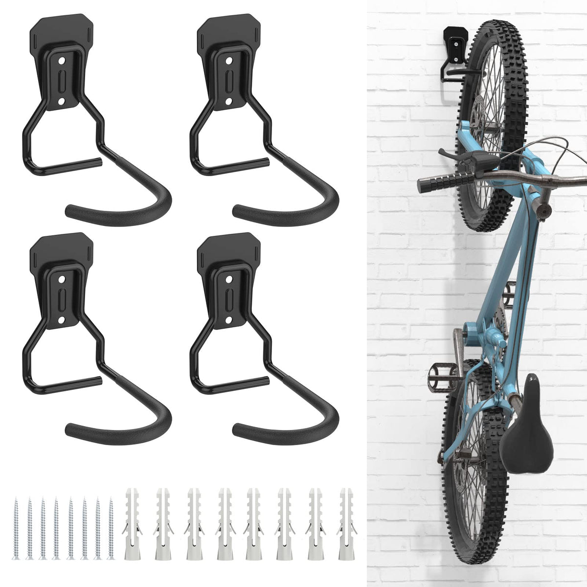 Housolution Bike Wall Mount with Fixed Hook, [4 Pack] Bike - Image 1