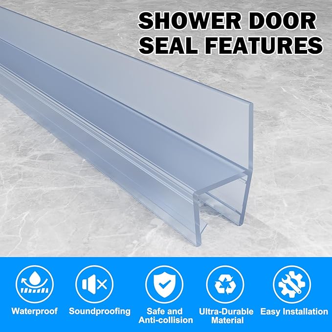 2pcs Shower Door Side Seal Strips, 80” Long H-Type Pivot Glass Door Side Seal, Stop Shower Leaks, Suitable for 3/8" Glass