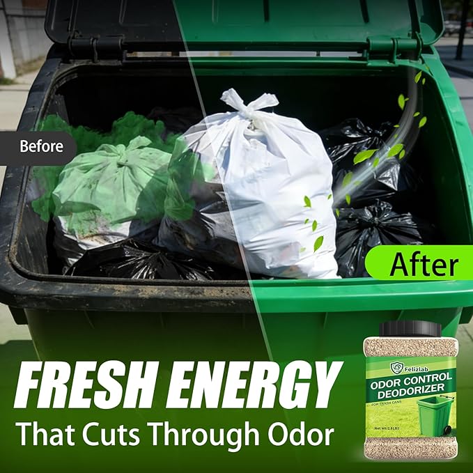 Outdoor Trash Can Deodorizer 2.6 lbs, Long-Lasting Odor Eliminator & Moisture Absorber, Strong Garbage Can Deodorizer for Bins, Dumpsters & Recycling Containers