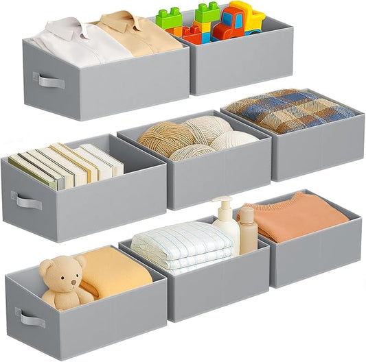 DIMJ Closet Storage Bins 8 Pack - Fabric Storage Baskets for Shelves, Large Clothes Organizers with Handles, Trapezoid Shelf Organization Storage Cubes for Purse, Toys, Books, Towel, Clothes