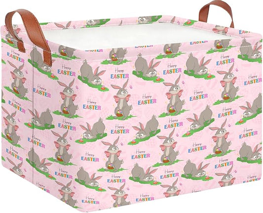 CLOCOR Rectangular Easter Basket Empty,Colorful Easter Eggs Basket for Kids,Waterproof Storage Basket with Handles,Gift Basket(Colorful Eggs)