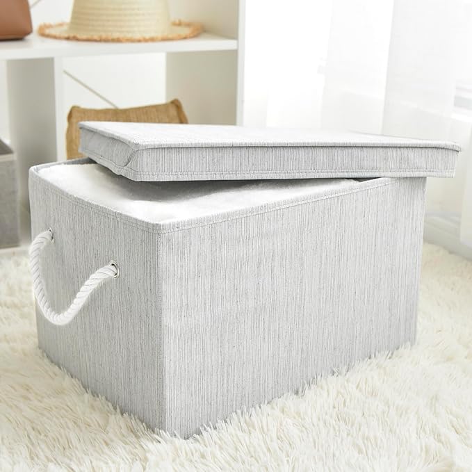 2 Pack Large Storage Baskets for Shelves | Fabric Closet Organizers and Storage Bins with Lids Home Organization | Decorative Collapsible Baskets for Organizing Clothes 16.3"x 12"x 10.24"