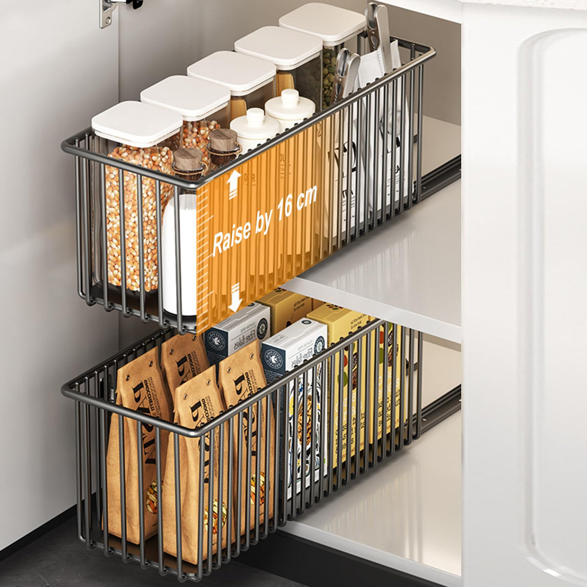 2 Pack Narrow Pull Out Cabinet Organizer for Jars Bottles Cans - Image 1