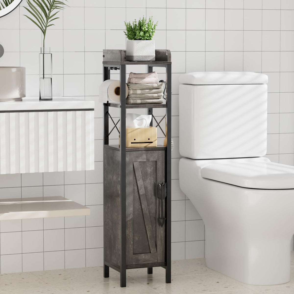 VECELO Small Bathroom Storage Cabinet, Slim Toilet Paper - Image 1