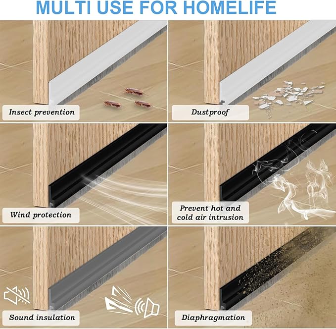 39-inch Door Draft Stopper with Brush - Adhesive Weather Stripping Seal for Exterior/Interior Doors | Under Door Sweep Blocks Drafts, Noise & Dust | Fits 1/4"-1" Gaps (Brown)