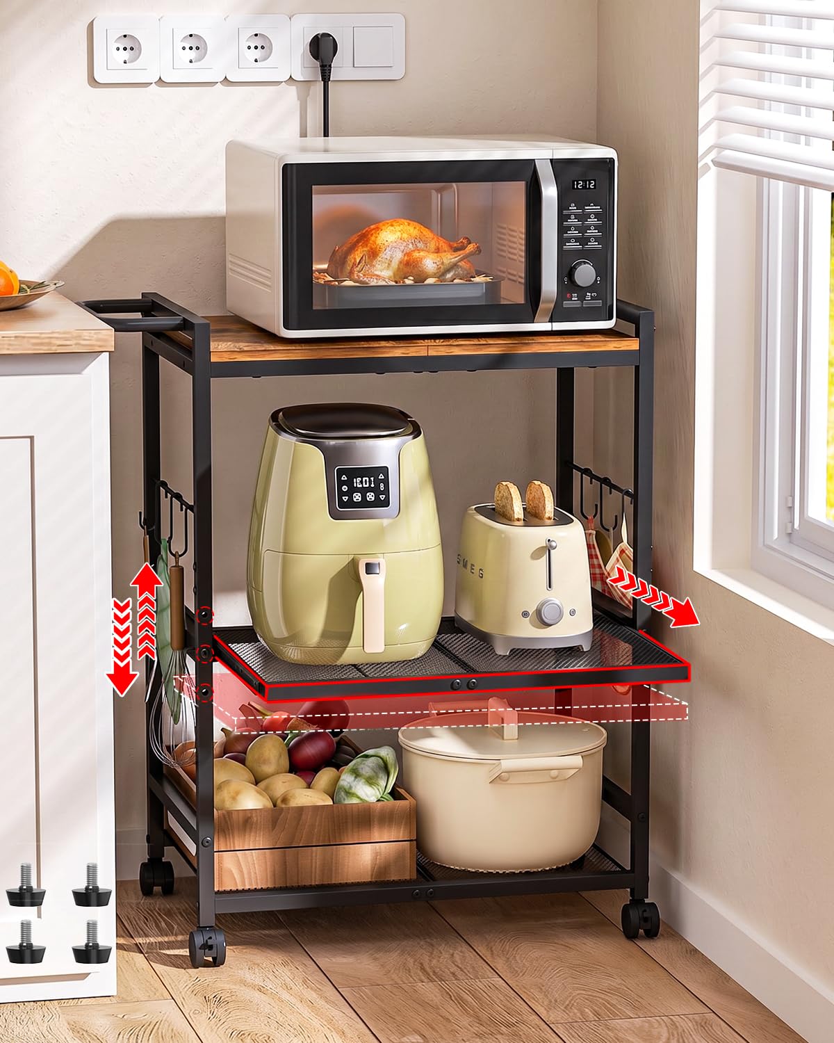 Feyejade 3-Tier Rolling Kitchen Cart with Storage, Compact Metal - Image 1