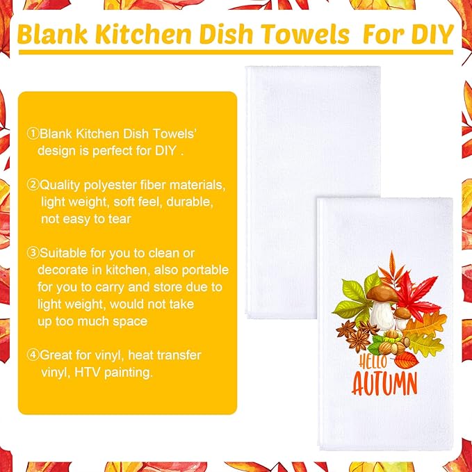 Patelai Sublimation Dishtowel Absorbent Multi Purpose Kitchen Dish Towels Blank DIY Dishcloth Bathroom Towel for Fall Christmas Kitchen Home Decor,16 x 24 Inch(24 Pieces)