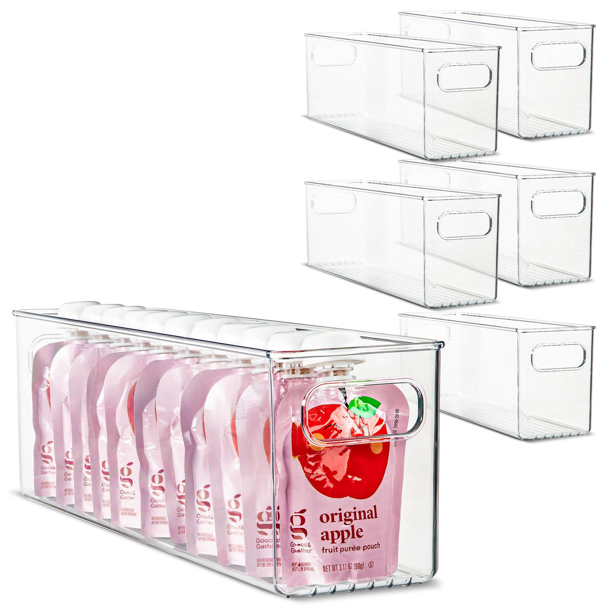 Plastic Food Storage 6 Pack Clear Container Bin with Handles - Image 1