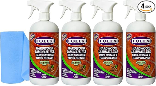 FOLEX Hardwood, Laminate, Tile, Hard Surface & Floor Cleaner with Reusable Cleaning Cloth, Fresh Almond Scent, Residue and Streak Free - 4 Pack