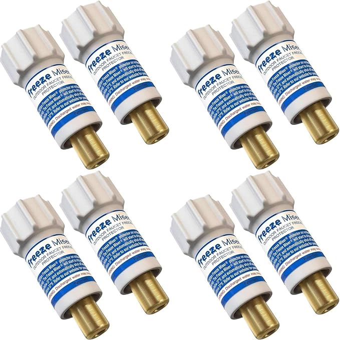 Freeze Miser Outdoor Faucet & Spigot Freeze Protection – Patented Valve Shield, Activates at Water Temperature Below 37°F/3°C – Durable Winter Cover Alternative – Quick Install, Saves Water – 8 Pack