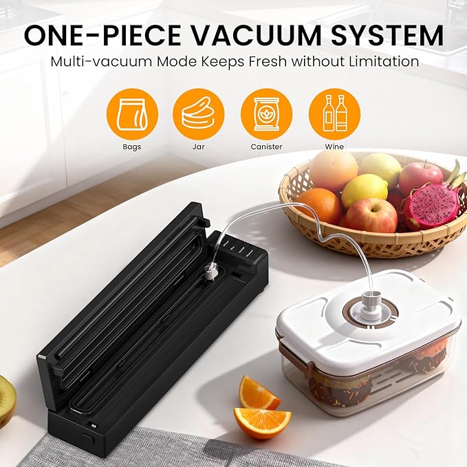 olayks Vacuum Sealer Machine for Food, 60KPA Automatic Food Saver with Dry& Moist Modes, Compact Air Sealing Machine includes 10 Sealer Bags for Kitchen Storage, Meat, Meal Prep, Sous Vide