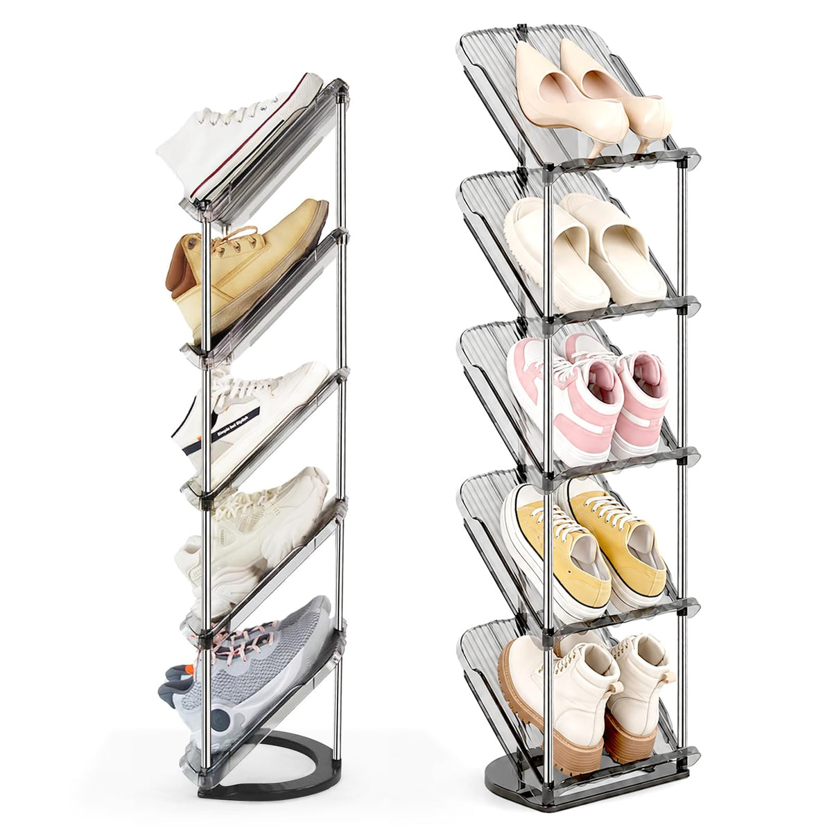 Slanted Narrow Shoe Rack 5 Tiers, Slim Depth Vertical Shoe Shelf - Image 1