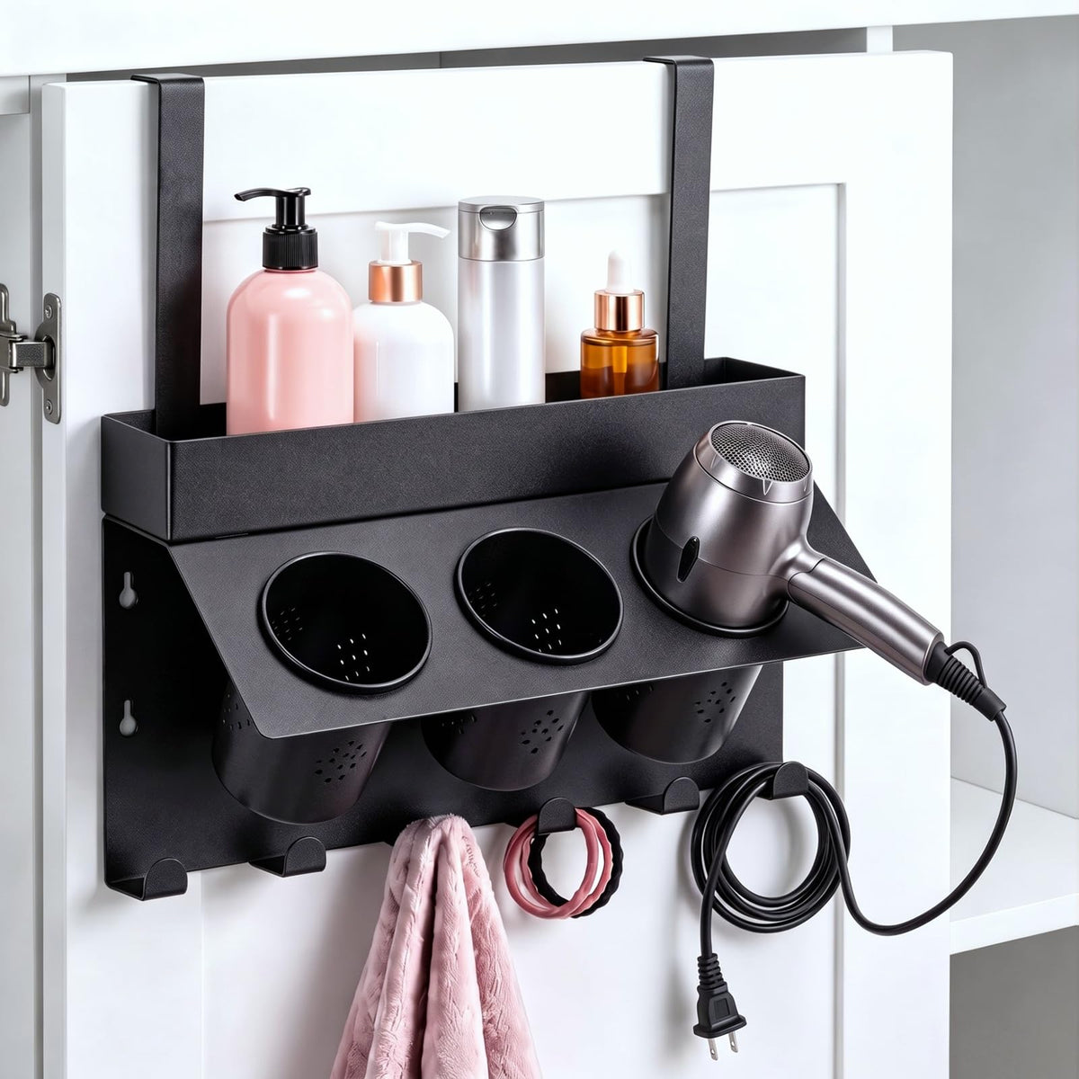 Hair Tool Organizer Wall Mount Hair Dryer Holder for Cabinet Door - Image 1