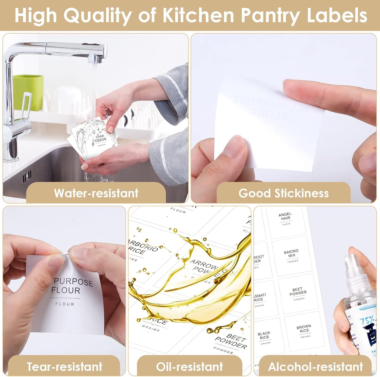Pantry Label Stickers — 434 Pcs Waterproof, 3 Sizes + 31 DIY Blank Labels